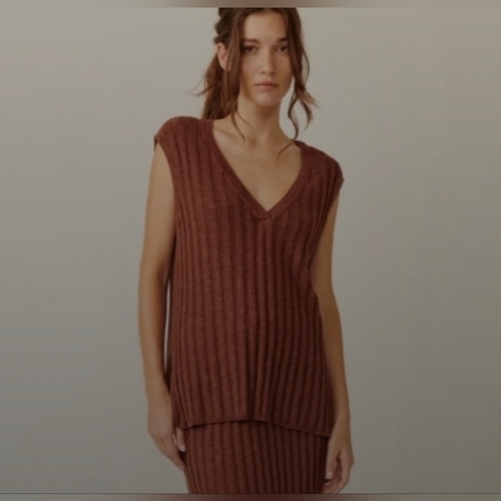 Free People Beach Veda Sweater Vest In Brown Women's Size M Minimalist Preppy